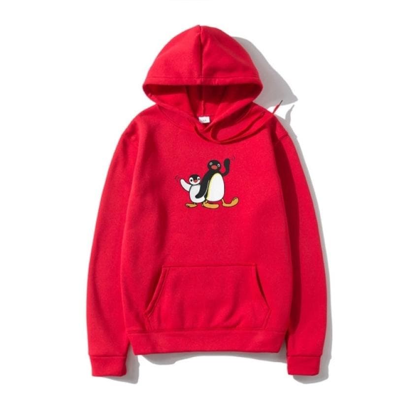 Pingu Men's Pullover Penguin Series Cartoon Meme Kids Retro Cute Funny Funny Hoody Camisas Hoodie Pullover Premium Cotton S red