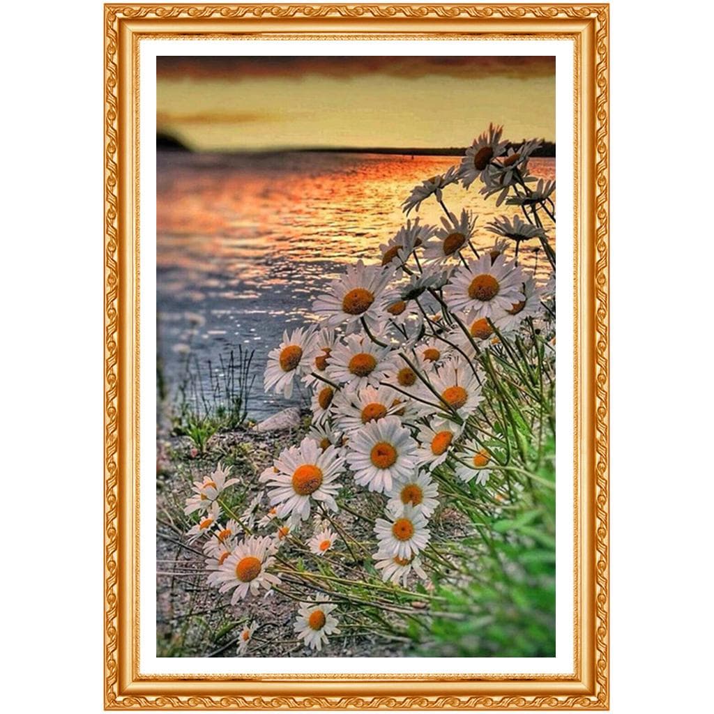 Needlework Embroidery Flowers By The Lake Diamond Painting Cross Stitch Round Rhinestone Home Decor 20X30CM