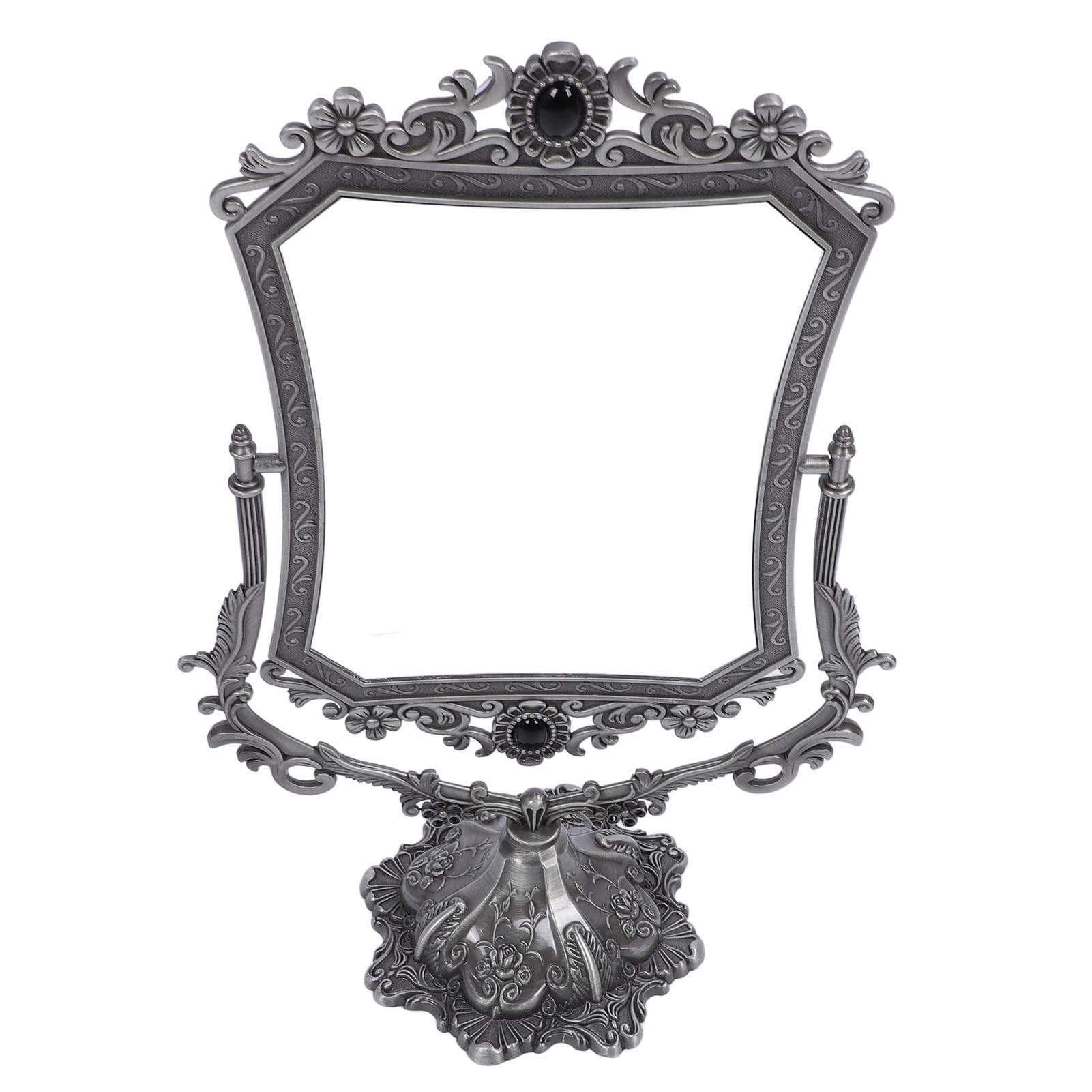 Vintage Double Side Makeup Mirror Clear 360 Degree Rotating Antique Tabletop Mirror Metal Frame