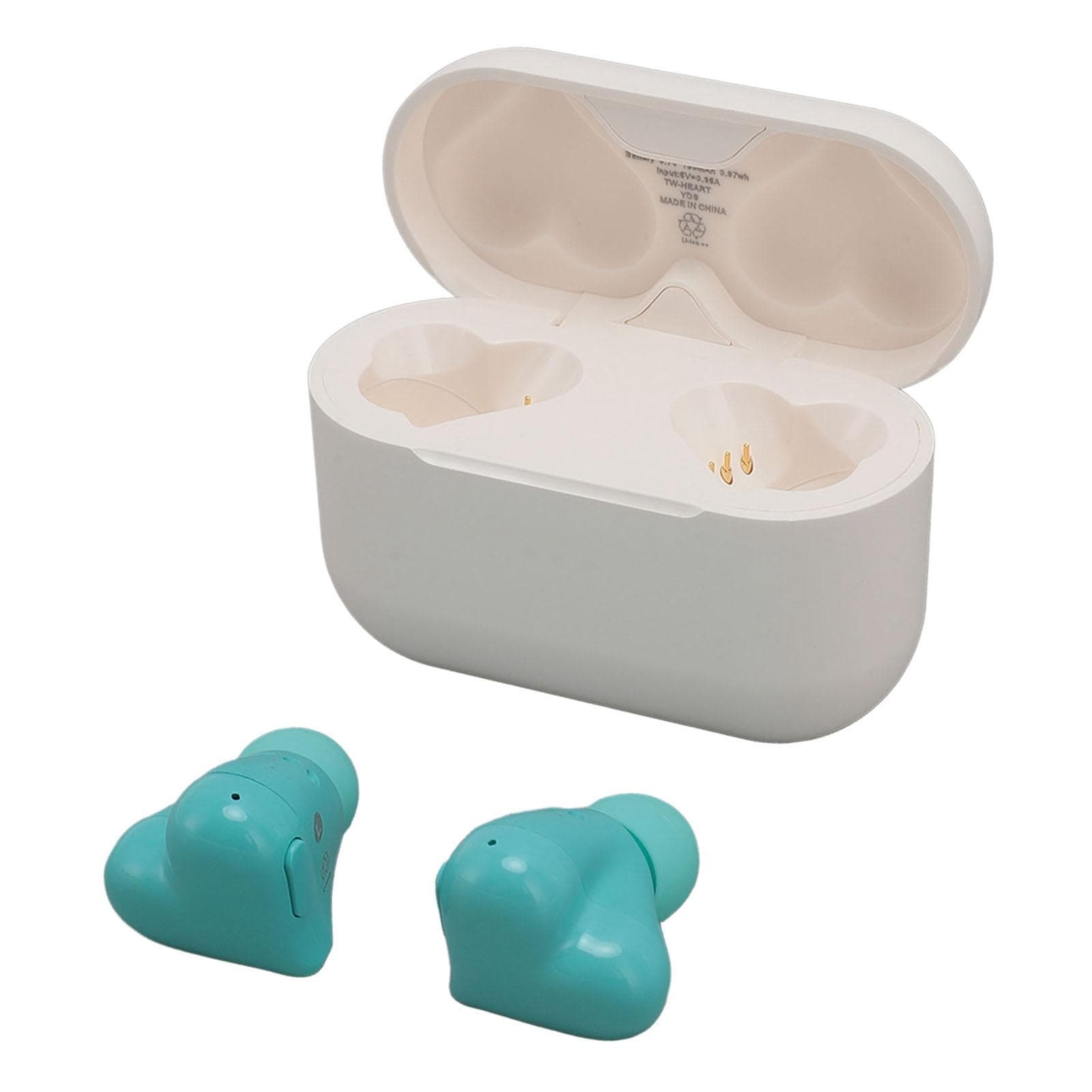Heart Shaped Wireless Earbuds HIFI Stereo Sound Waterproof Bluetooth 5.3 Headphone with Charging light blue