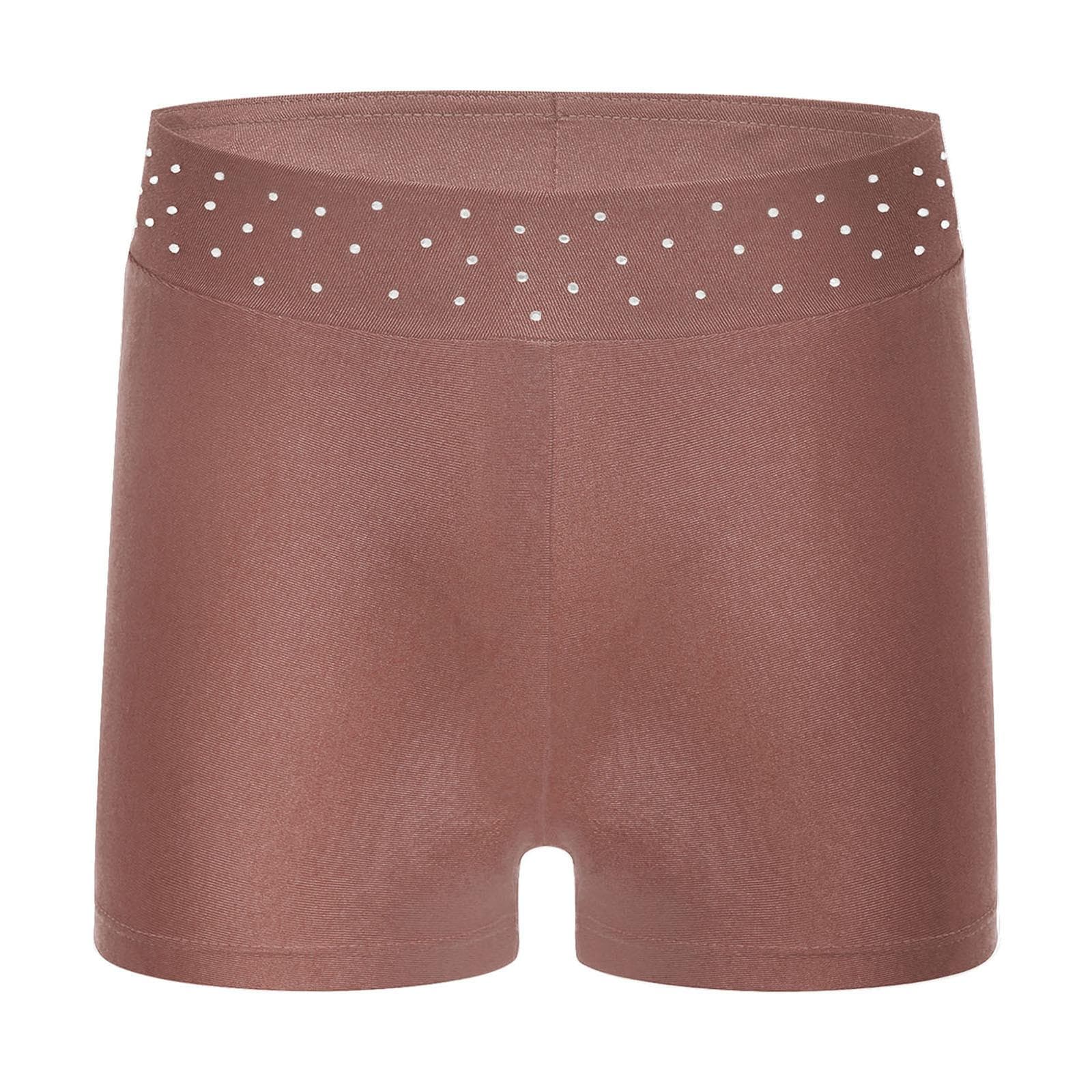 Girls Sparkly Waistband Dance Shorts Stretchy Fabric for Figure Skating Acrobatics Competitions 13-14 Years pink