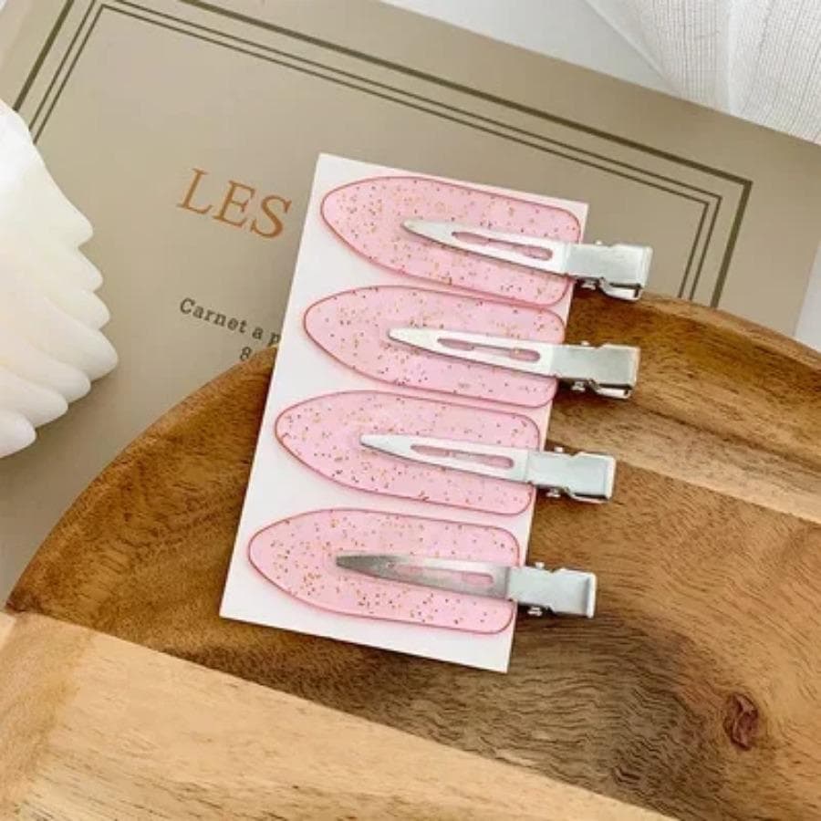 4pcs Cherry Pink Seamless Edge Clip Women Girl Sweet Beauty No Bend Hair Side Clip Duckbill Clip Bangs Hairpin Hair Style Tool pink