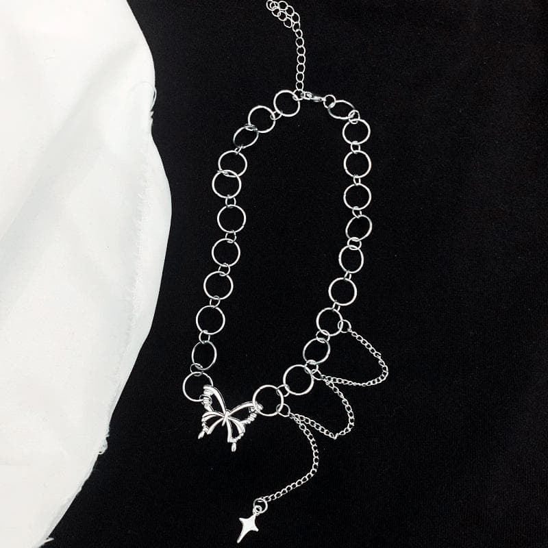 Jewelry Gifts Chain Necklace Clavicle Necklace Goth Necklace Multi-layer Vintage Hip Hop Punk Choker Pendant silver