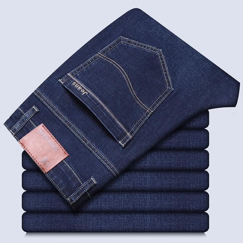 Classic Autumn Winter Men's Grey Business Jeans with Soft Stretch Denim Trousers from Male Brand in Black and Blue 34 blue