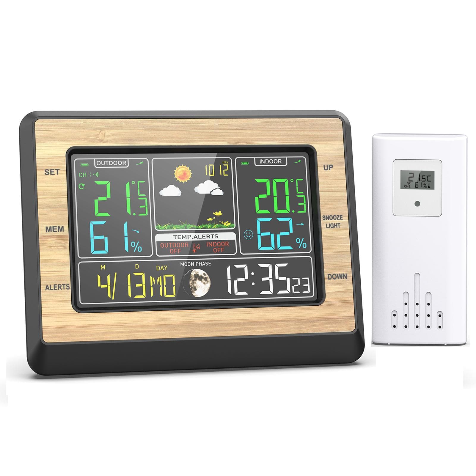 Wireless Weather Station Indoor Outdoor Thermometer 6 Inch Color Screen Digital Weather Thermometer khaki