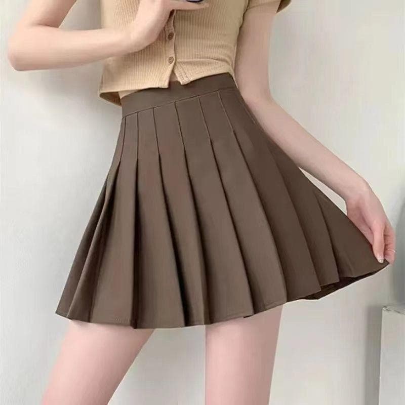High Waisted Summer Safety Pants Versatile Short Skirt A-line Half Body Skirt Pleated Skirt S brown