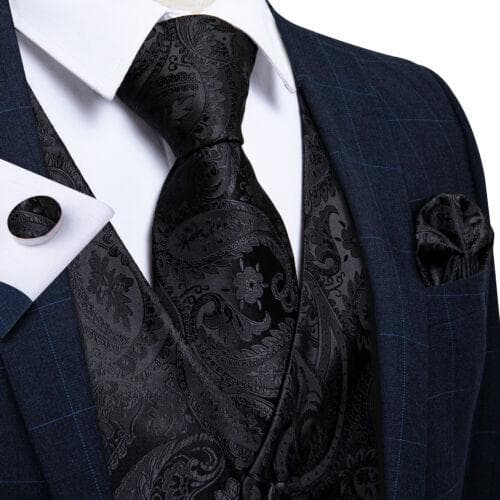Dibangu Mens Yellow Paisley Vest Suit Waistcoat Hanky Cufflinks Tie Set Wedding 3XL