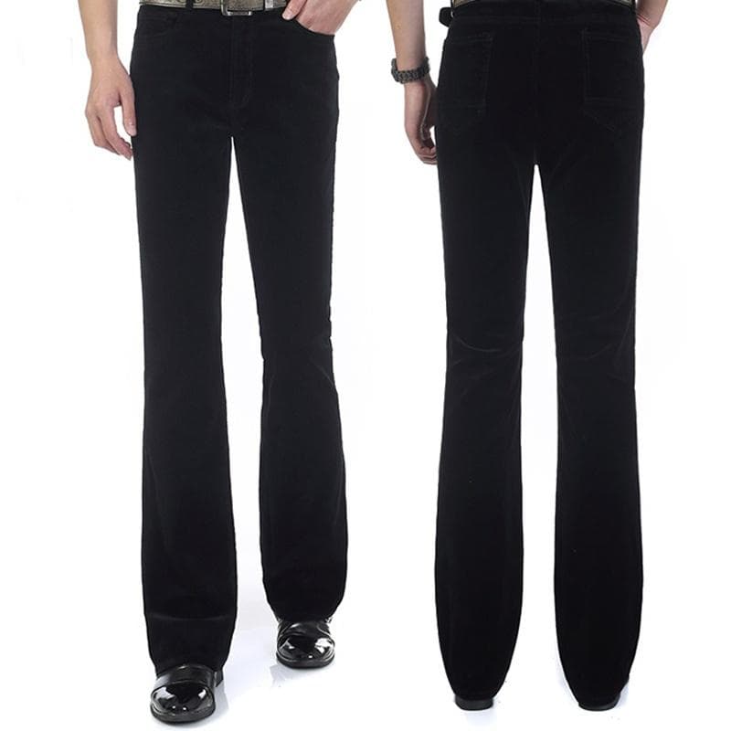 Men Corduroy Bell Bottom Flares Pants 60s 70s Vintage Retro Bootcut Trousers Casual Hippie 32 black