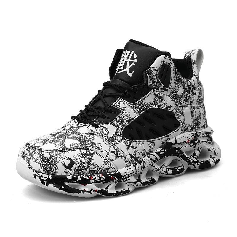 Men's Fashion Thick Bottom Breathable Basketball Shoes Men's High Top Sneakers 42 black