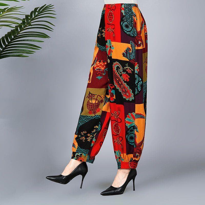 Summer Women's Pants Plus Size Loose Cotton Silk Broadleg Bloomers Casual Dance Women's Pants 5XL