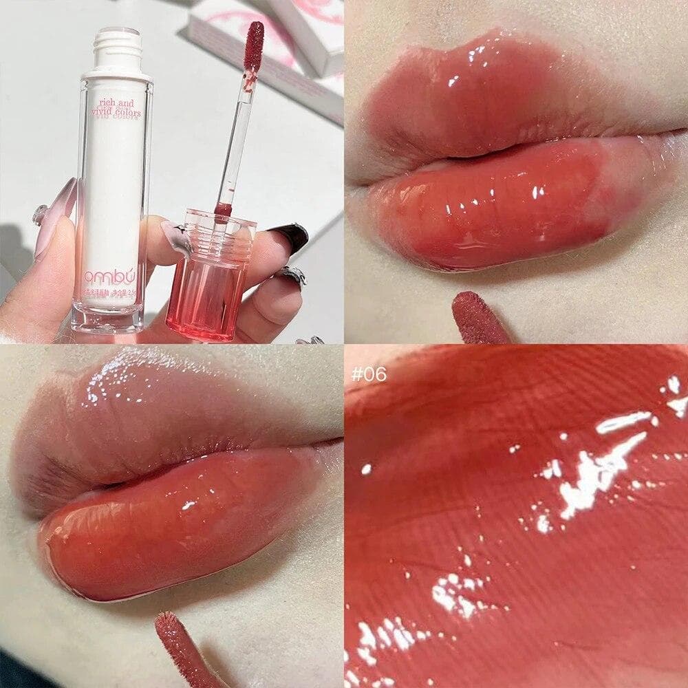 Water Mirror Lip Glaze Grey Pink Bean Paste Lipstick Non-stick Cup Lasting Moisturizing Lip Gloss Women Lip Oil Lip Tint Makeup