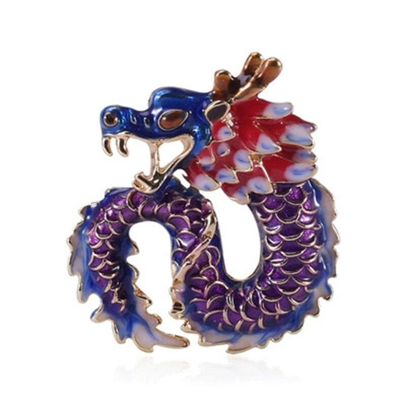 Blucome Enamel Craft Chinese Traditional Elements Loong 4 Color Animal Brooches for Women Men Coat Suit Buckle Pins purple