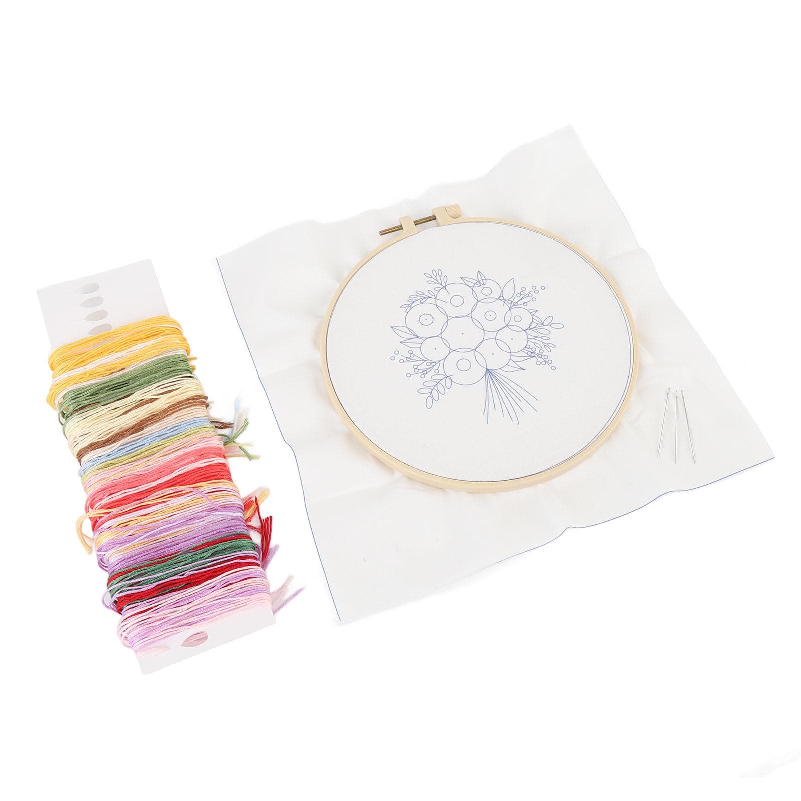 Flower Embroidery Starter Kit Adjustable Screw Printed Pattern Embroidery Hoops and Threader Tools