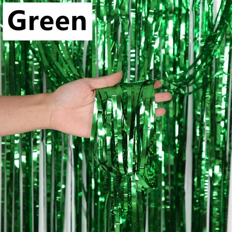 2Pack Party Backdrop Metallic Foil Fringe Tinsel Curtain Adult Kids Birthday Party Wedding Decoration Baby Shower Favor Supplies 2Pack green
