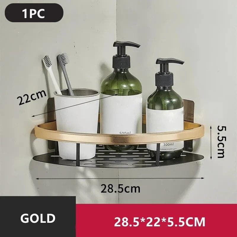 Bathroom Shelf Aluminum Alloy Shampoo Rack Makeup Storage Organizer Shower Shelf Bathroom Accessories No Drill Wall Corner Shelf gold