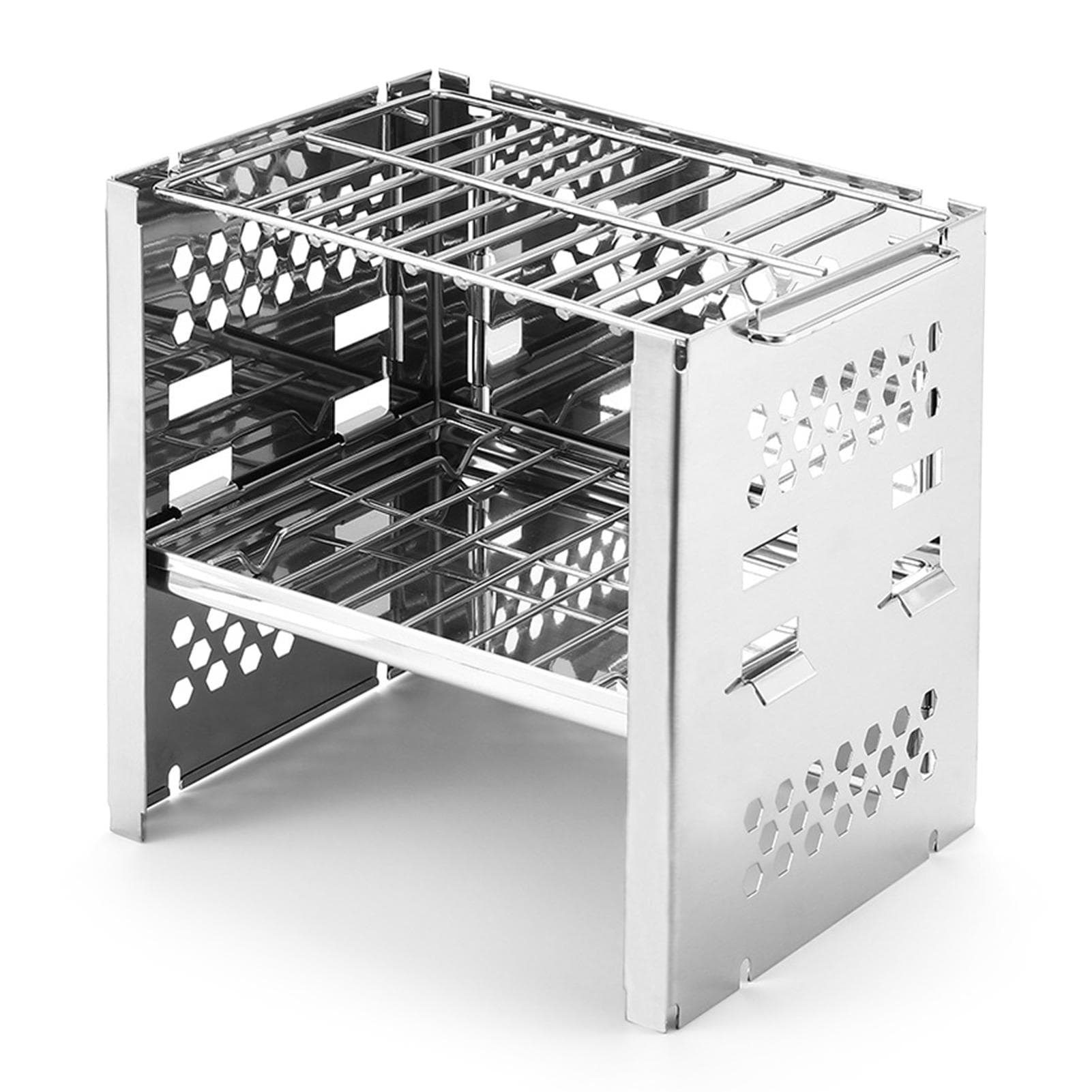 Camping Wood Burning Stove Portable Folding Stainless Steel Backpacking Stove BBQ Grill Stove for silver