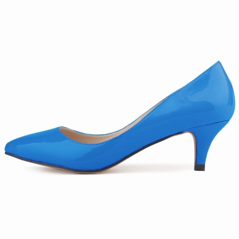 Classic Sexy Pointed Low Med Kitten Heels Women Pumps Shoes Spring Brand Design Wedding Dress 42 blue