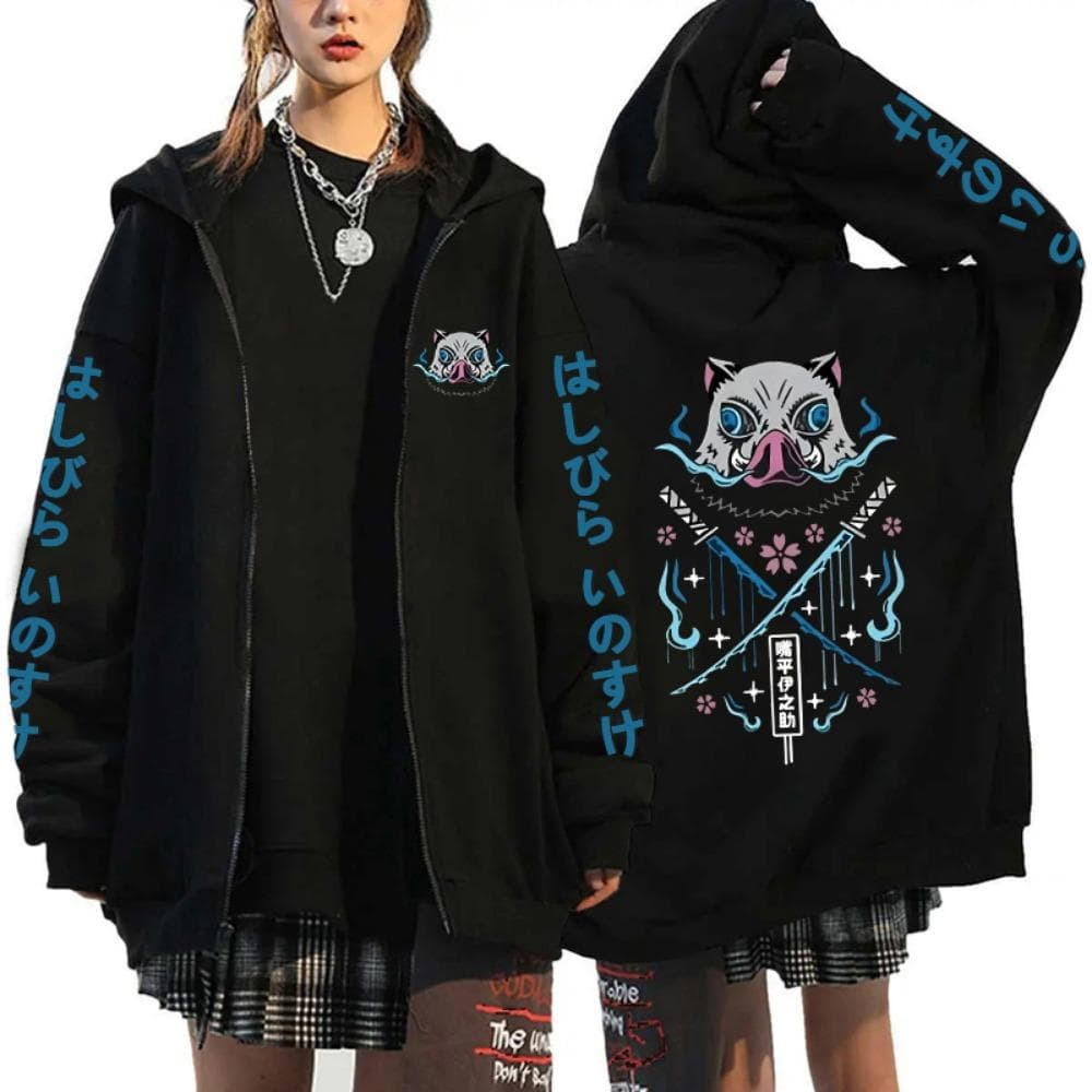 Hot Anime Hashibira Inosuke Printing Zipper Hoodies Women Men Fashion Y2k Personality Zipper Long Sleeve Hooded Sweatshirt XXL