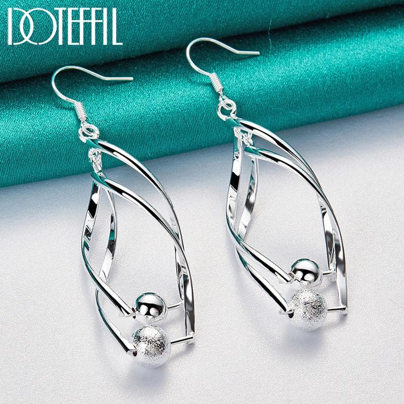 Bead Drop Piercing Earrings Silver Fashion Wedding Jewelry 8.0cm*2.3cm