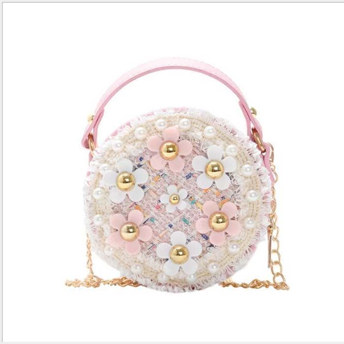 Baby Child Shoulder Bag Girl Pearl Mini Cute Princess Backpack Bag Gift Messenger Crossbody Bag Zip pink