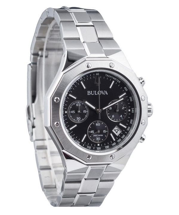 Bulova Classic Precisionist Octagon Chronograph Stainless Steel Black Dial Quartz 96B410 100M Men's Watch black