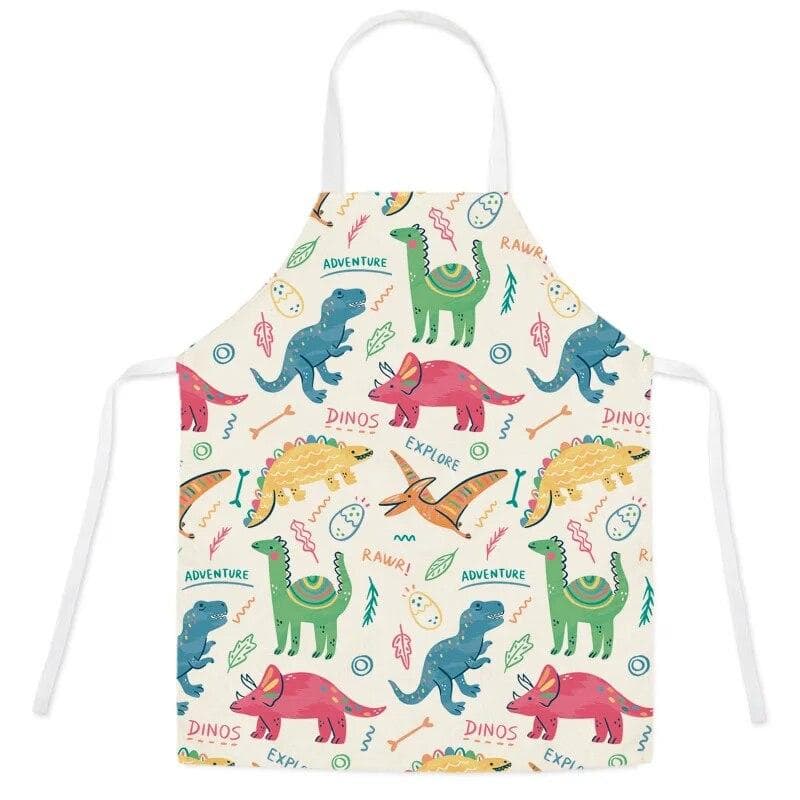 Cute Cartoon Dinosaur Apron Children's Kitchen Cooking Linen Apron Adult Children Bib Apron Cleaning Apron 47X38CM 68X55CM 68X55CM