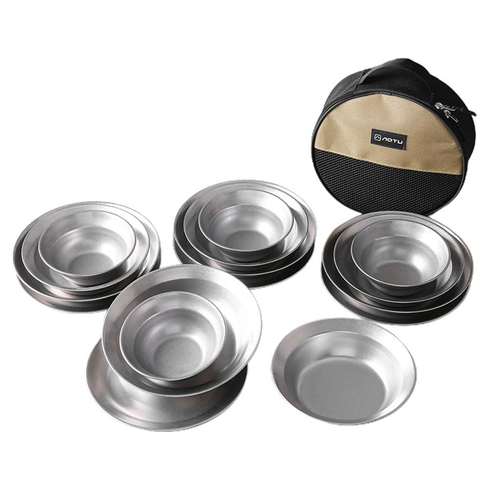 Camping Tableware Sets Reusable Stainless Steel Plates and Bowls for Outdoor Camping Hiking 16pcs