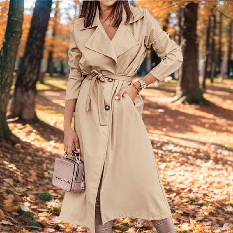 Extra Long Women's Coat Large Size Windbreaker Lace-up Coat 2XL