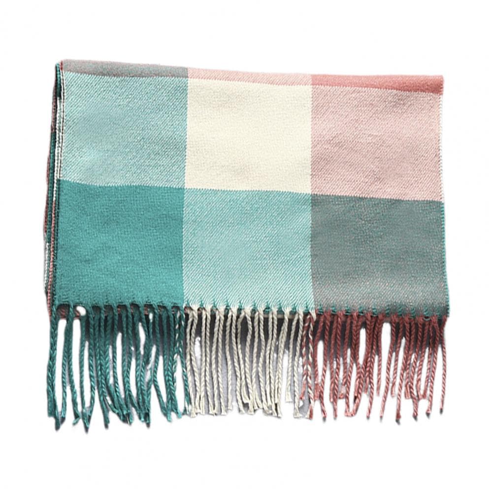 Men Scarf Plaid Pattern Tassel Trim Long Style Wrap Imitation Cashmere Thermal Insulation Scarf Daily Wear green