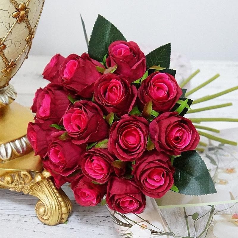 18 Heads Rose Bouquet Handmade Silk Flowers Artificial Flower For Bridal Home Wedding Decoration black/red