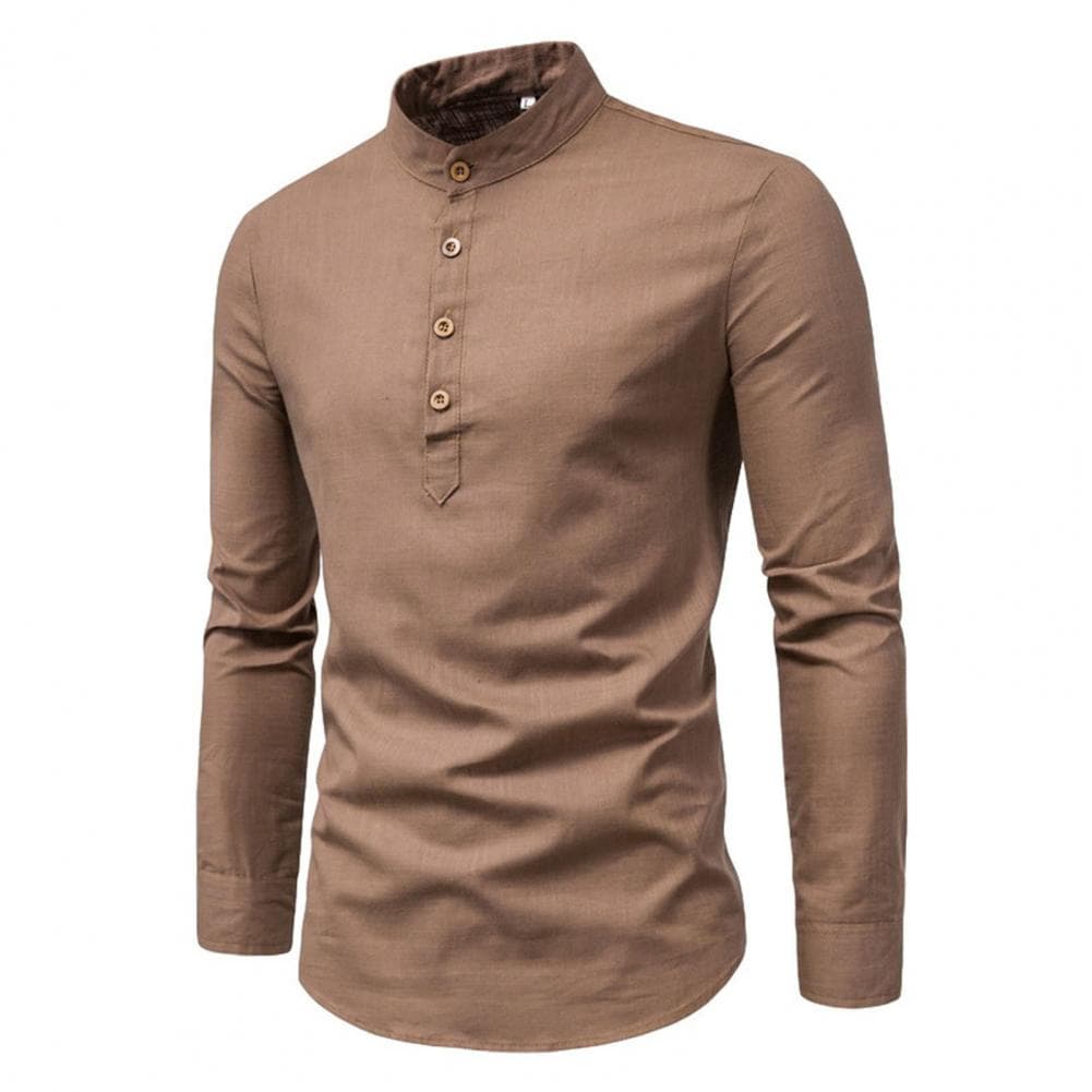 Men's Business Shirt Slim Fit Standing Collar Lightweight Breathable Stylish Long Sleeve Men's Shirts XXXL brown