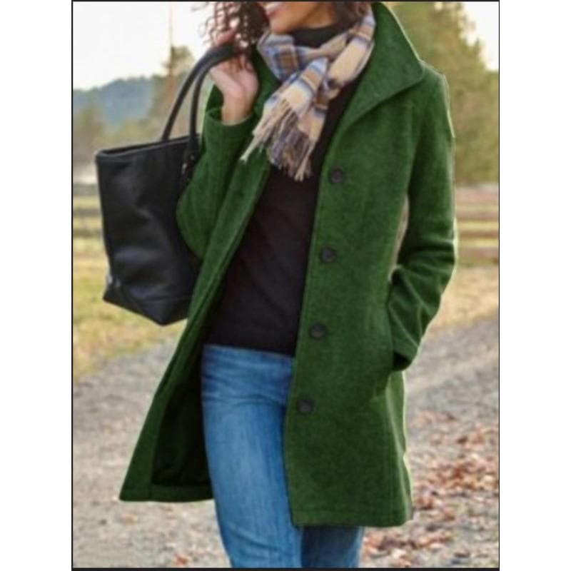 Autumn and Winter Thickened Woolen Women's Coat Medium and Long Coat L green