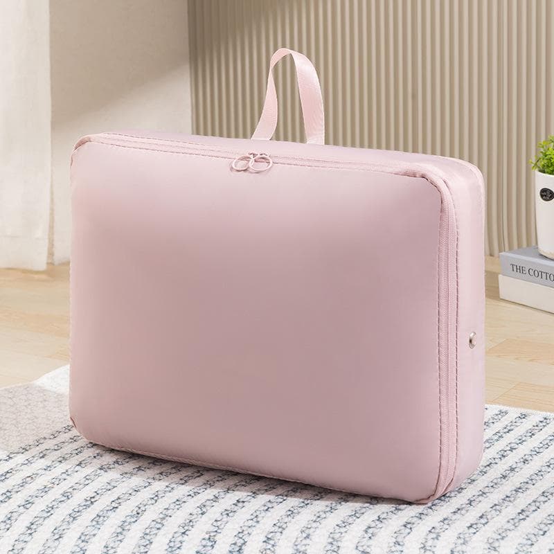Portable Self-Compressing Storage Bags - Waterproof, Expandable Fabric Cubes with Zipper & Carry Handle, Ideal for Quilts, Blankets, Bedding 40*30*18CM pink