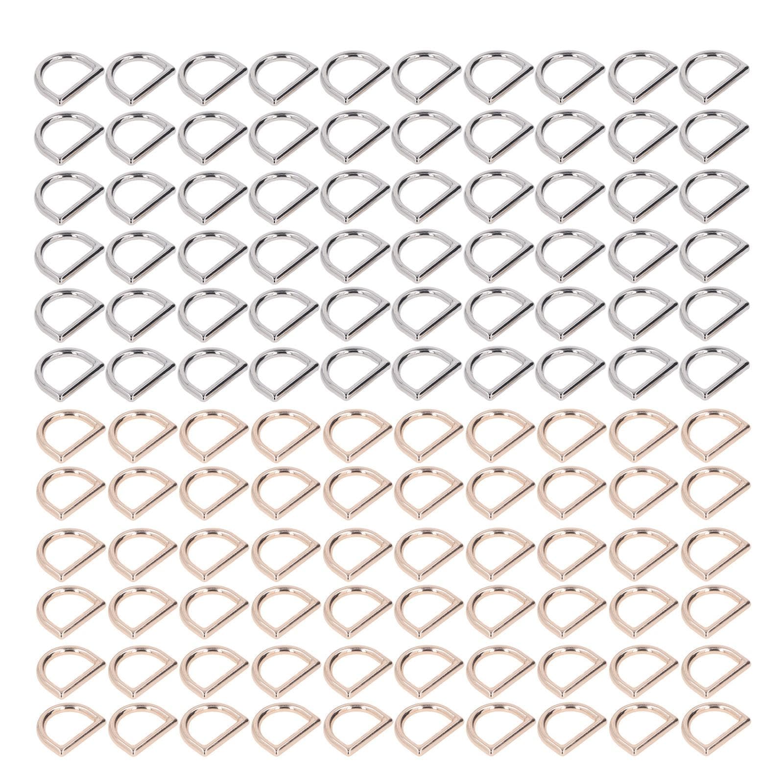 120Pcs Metal D Rings Strong Load Bearing Smoother Surfaces Gold Silver Zinc Alloy D Shaped Buckle