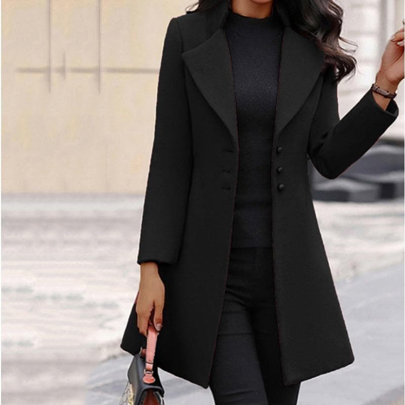 Women's Woolen Coat Nizi Coat Korean Style Slim Fit Thickened Woolen Material M black