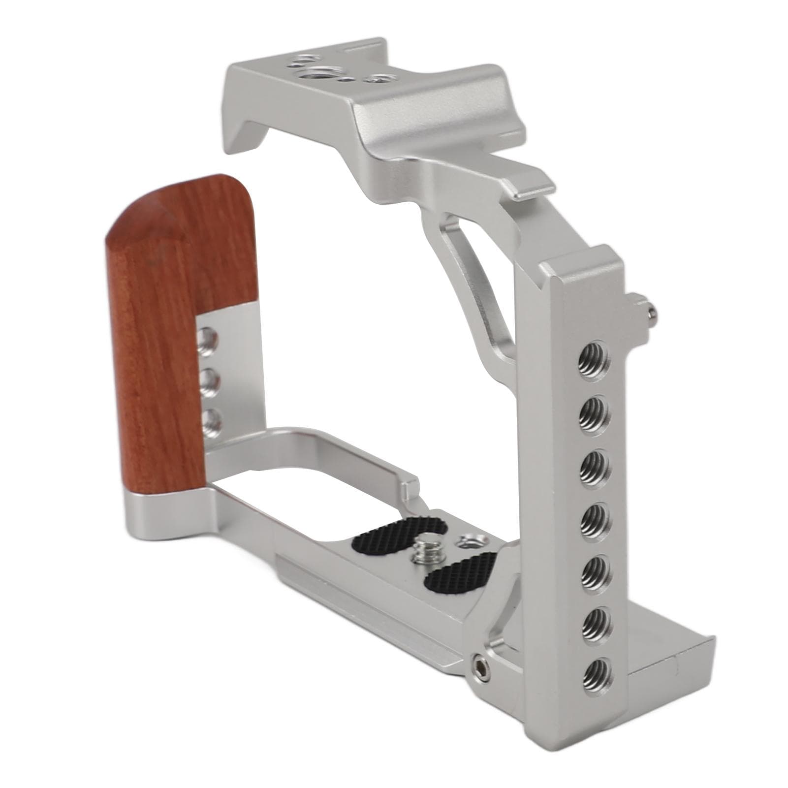 Camera Cage with Wood Handle Anodized Anti Slip Easy To Install Camera Video Cage for Nikon ZFC silver