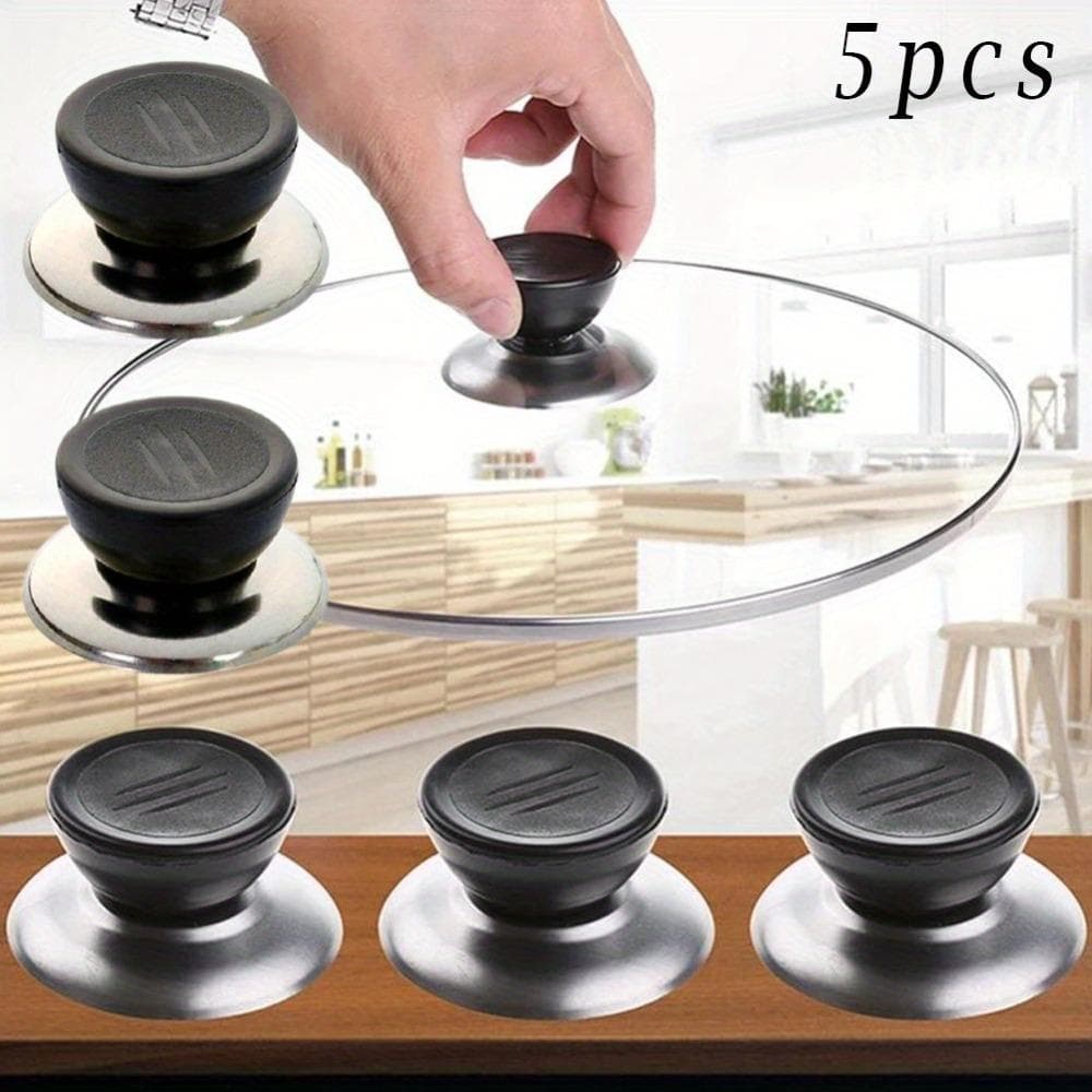5pcs Replaceable Universal Pot Lid Handle, Anti-scalding Pot Lid Handle, Pot Lid Head, Kitchen Accessories Pot Lid Cap, Top Bead 5pcs black