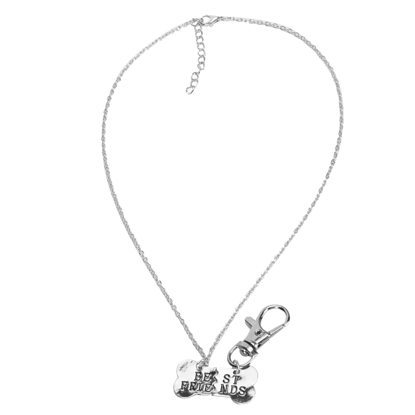 Alloy Owner and Pet Pair Dog Bone 2 Splicing Necklace Dog Tag Chain 2 Split PendantsSilver Black