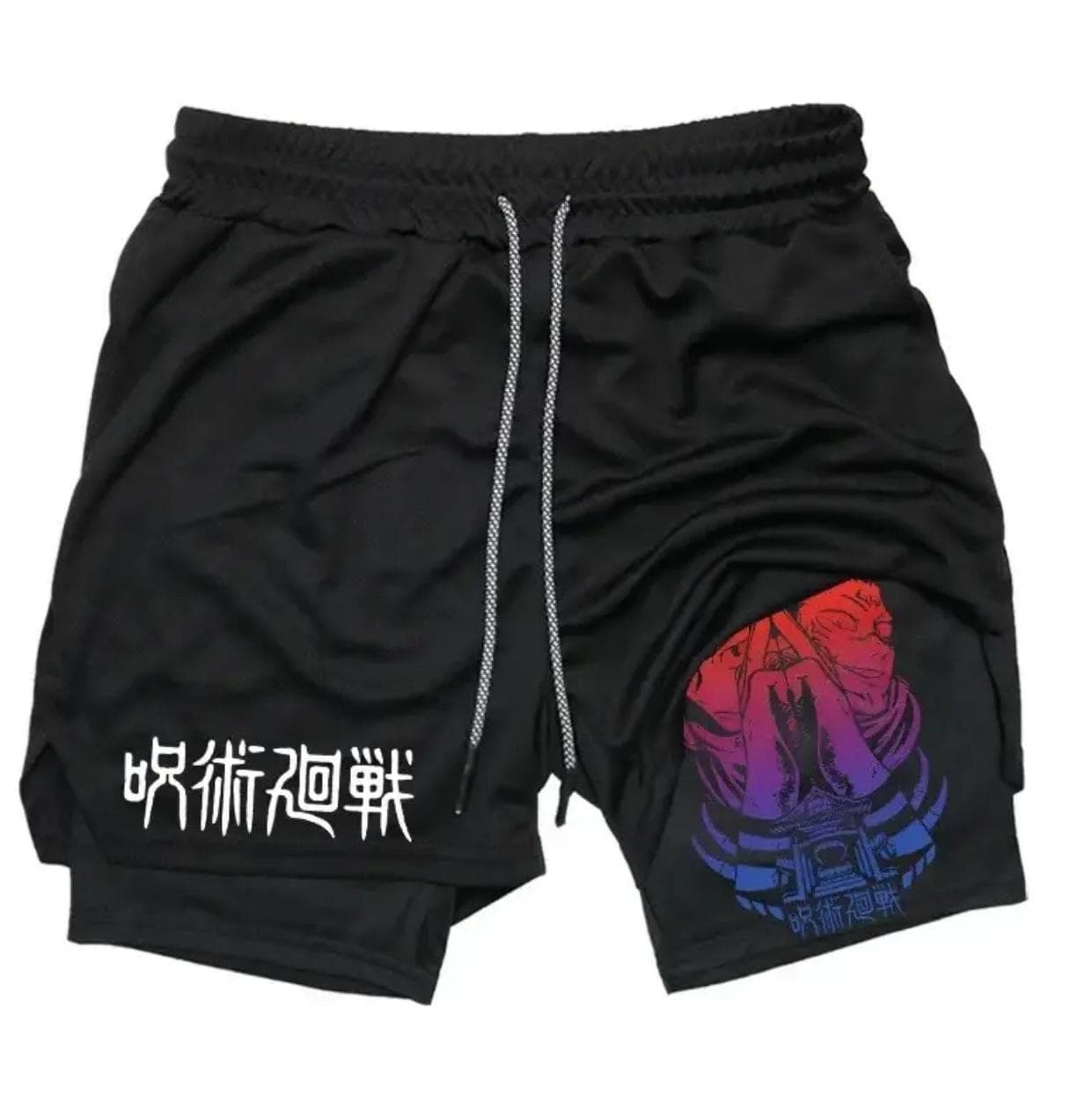 Jujutsu Kaisen Anime Print Double-Layer Beach & Fitness Shorts - Summer Style M