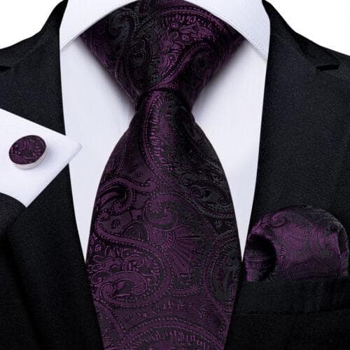 DiBanGu Mens Silk Necktie Set Striped Paisley Solid Tie Pocket Square Cufflinks N-7481