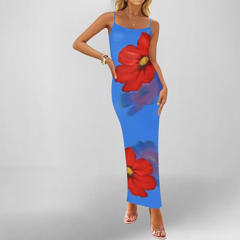New Spring Style Stylish and Elegant Printed Temperament Sleeveless Suspender Dress S green
