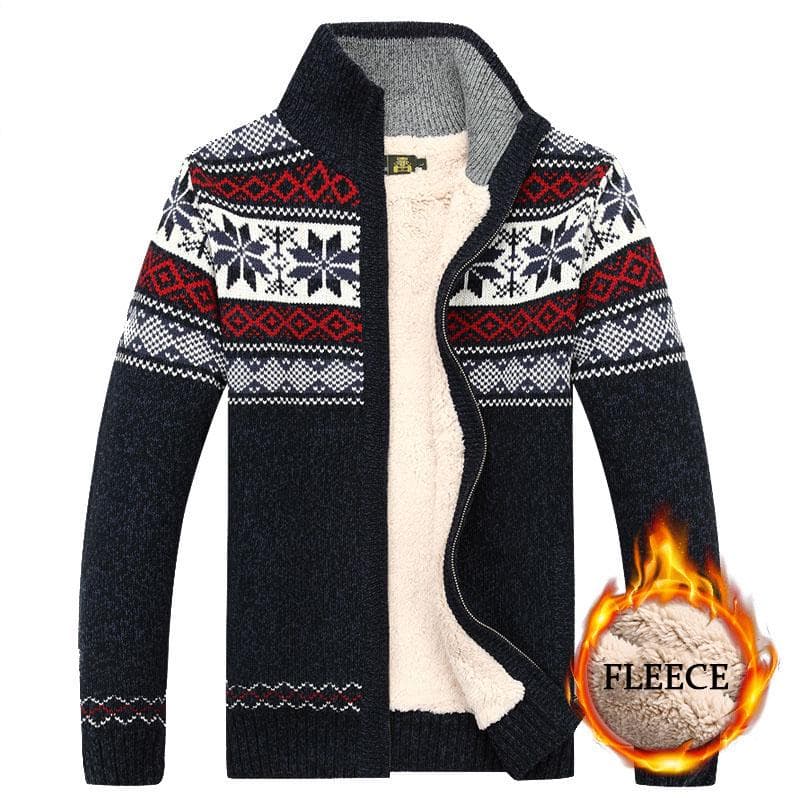 Men's Velvet Knitted Cardigan Autumn and Winter Wool Cardigan Casual Thicken Warm Fleece Coat 2XL blue