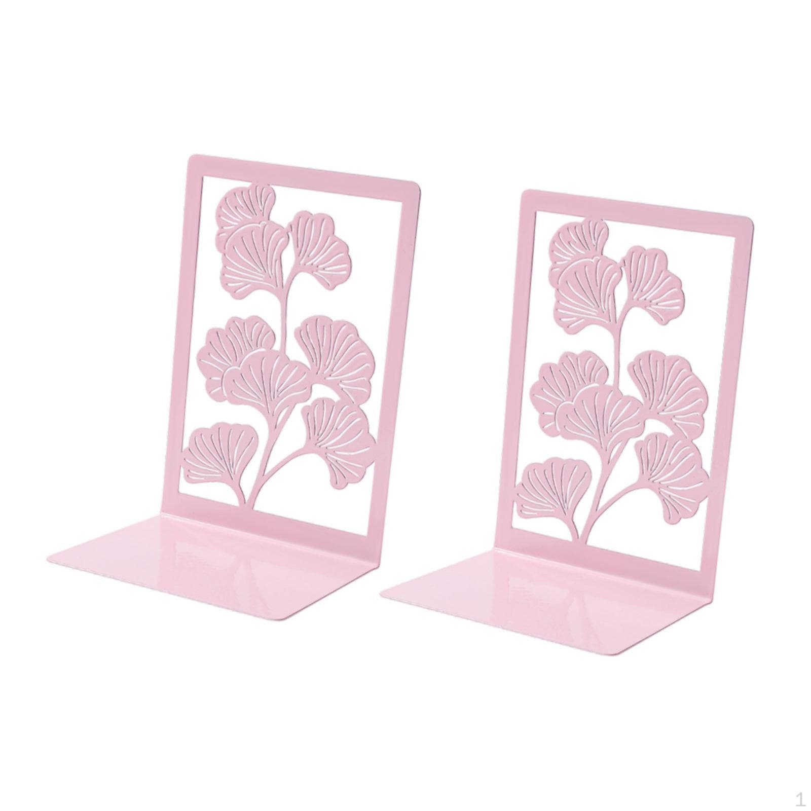 Ginkgo Book Ends Stopper Study Modern Unique Holder for Shelves Decorative Home pink