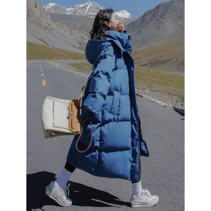 Down Jacket Women's Medium and Long Winter Over-knee Thickened Cotton Jacket S