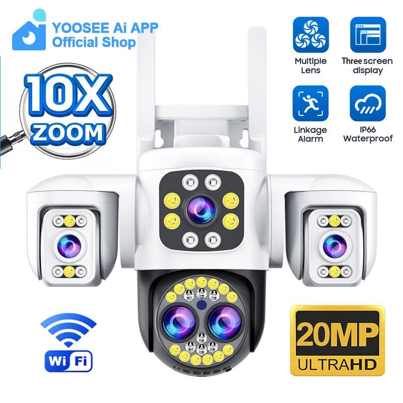 YOOSEE Ai APP Outdoor 10x ZOOM WiFi CCTV Camera HD 20MP Night Vision Two-Way Dialogue Security Camera Waterproof Sunproof Remote Viewing 10X ZOOM+128GB