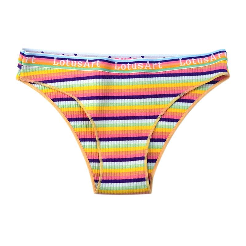 Plus Size Ladies Colorful Cotton Briefs Women's Striped Knit Briefs Low Waist Briefs Soft and Comfortable Briefs 2XL yellow