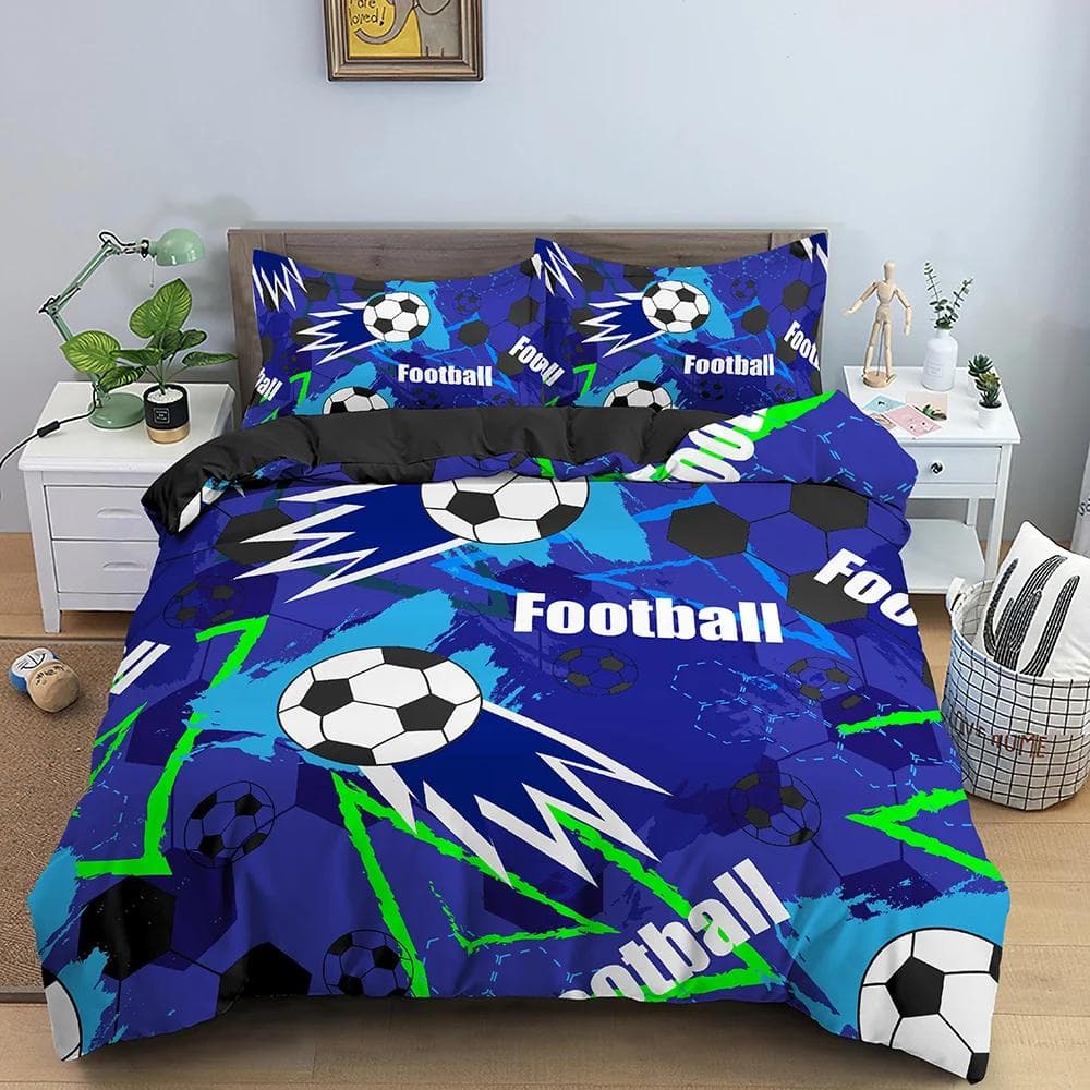 3D Football Duvet Cover Double Queen Full Bedding Set 2/3pcs Quilt Cover With Zipper Closure King Size Polyester Comforter Cover EU single 135x200cm