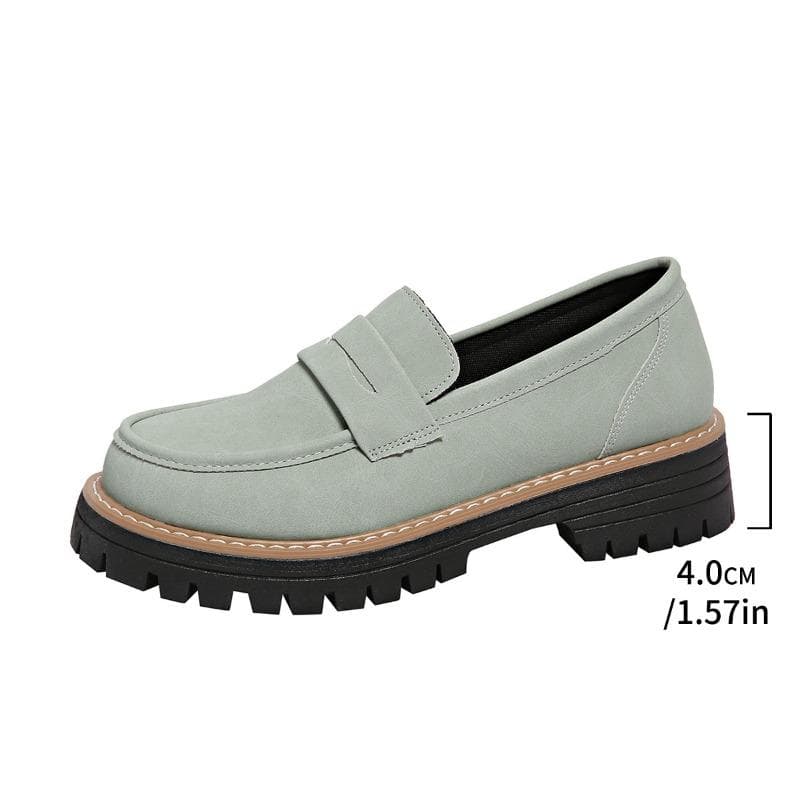 Spring and Autumn Loafers Casual Matte British-style Women's Shoes with Thick Heels and Thick Soles Retro Women's Shoes 43 green
