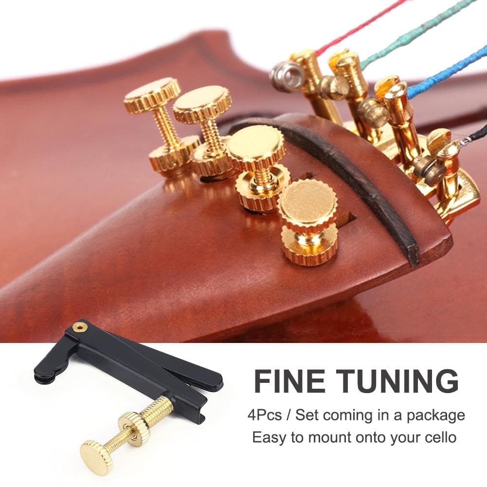 4Pcs Durable Metal Fine Tuners String Adjusters Replacement Parts for 3/4 4/4 Cello(Black)