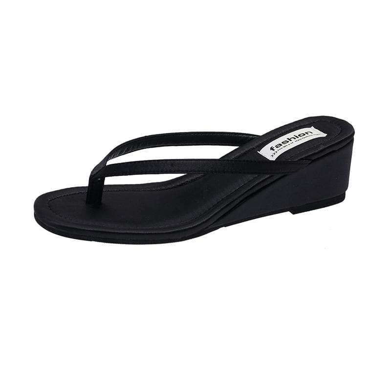 Designer Summer Beach Women Clip Toe Slippers Fashion Outdoor Slip On Wedges Heel Slides Female Flip Flop Shoes 39 black